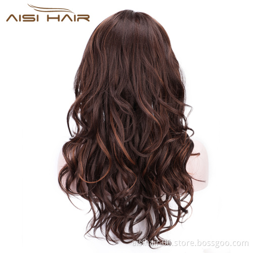 High Temperature Hair Body Wave Mixed Brown Long Wig Synthetic Wig For Black White Women Party Fashion Cosplay Wigs